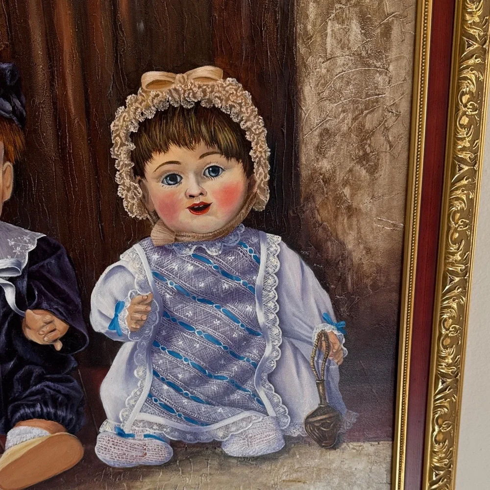 Charming Rustic Framed Art with Dolls